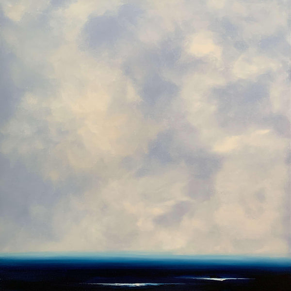Abstract painting with louds in sky with calm ocean in horizon