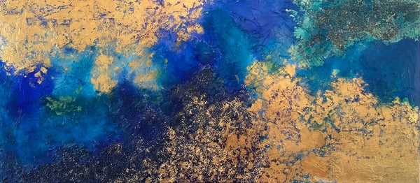 Abstract art with blue and real gold