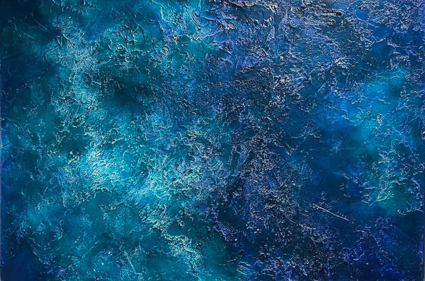 Abstract blue ocean painting with textured surface