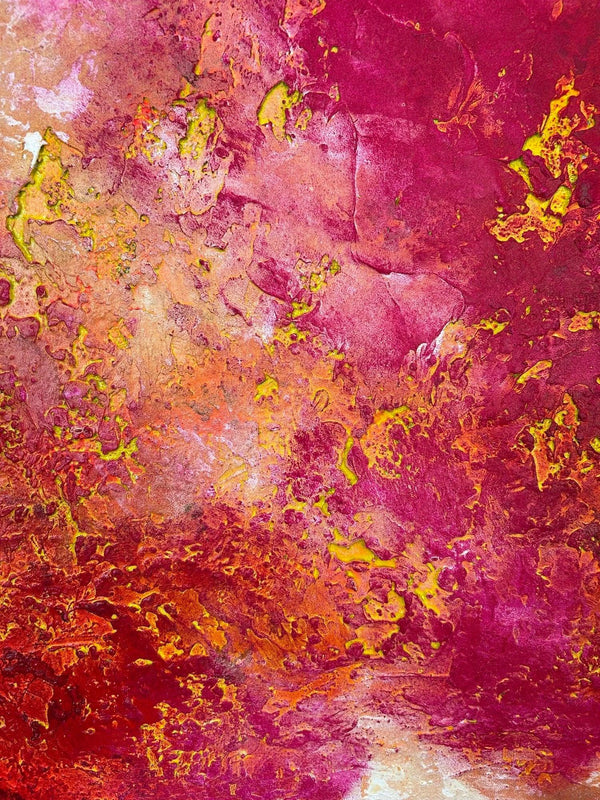 Abstract art with pink, orange, and yellow colors
