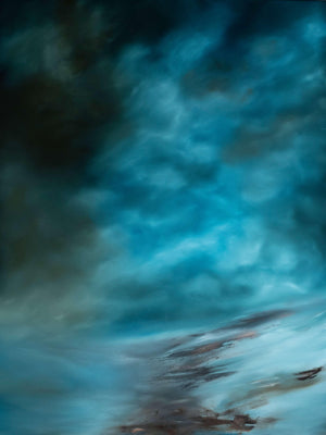 Misty winter lanscape with blue early morning light