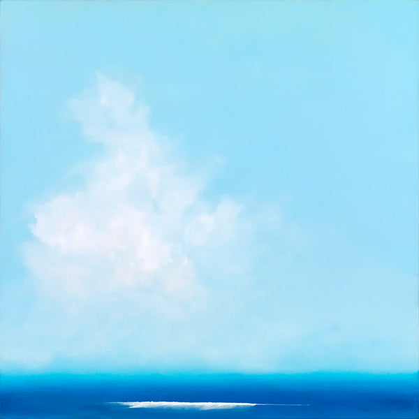 Contemporary minimalist blue serene seascape with large white cloud